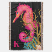 Marine Seahorse Roze Chique Deken (Voorkant Verticaal)