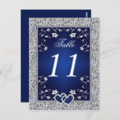 Marine, Silver Grey Floral Numéro de table Carte p (Devant / Derrière)