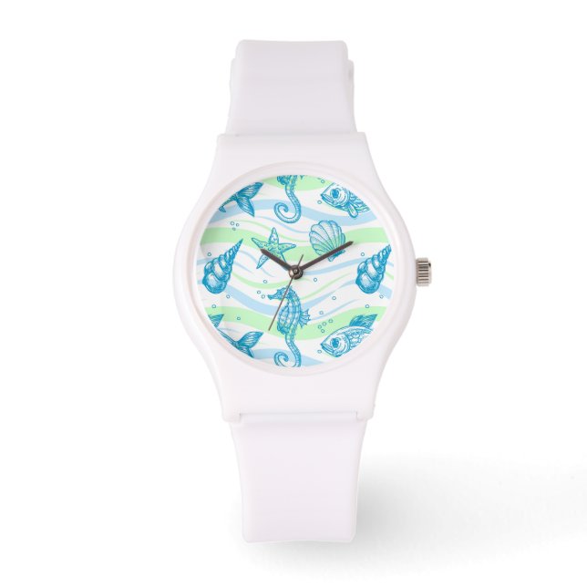 Marine Sketch Pattern Horloge (Voorkant)