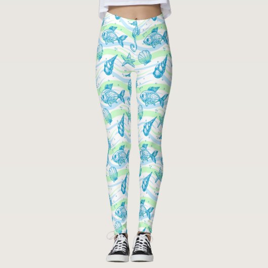 Marine Sketch Pattern Leggings (Voorkant)