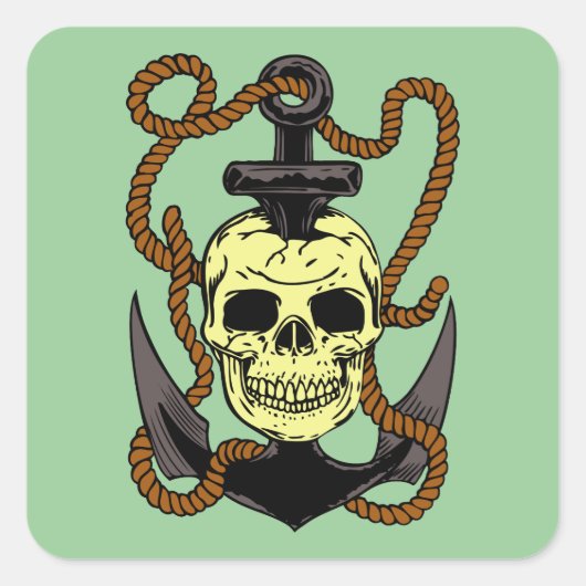 Marine Skull Tattoo Vierkante Sticker (Voorkant)
