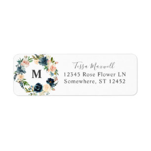Marine & Stofblauw Roze Bloemendecor Retouradresla Etiket