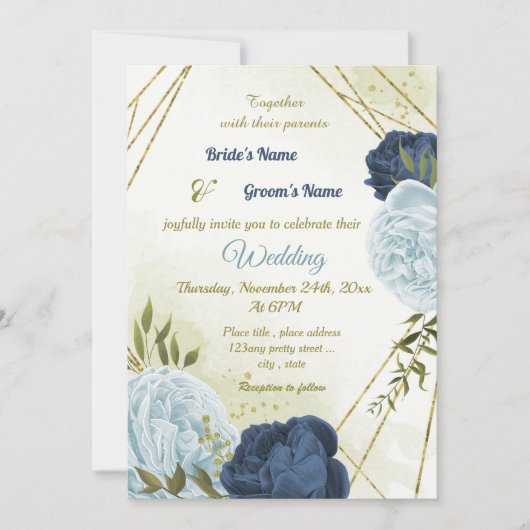 marine stoffige blauwe bloemen groene bladeren bru kaart (Voorkant)