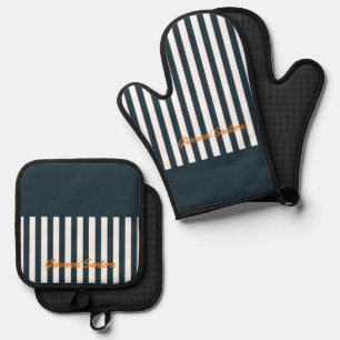 Marine Strepen   Het Moderne Heren Monogram Ovenwant & Pannenlap Set