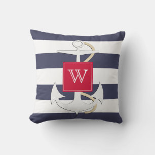 Marine Stripes Nautisch Anker met Monogram Kussen