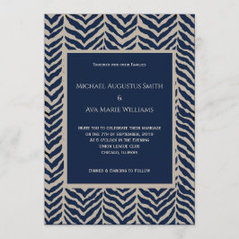 Marine & Taupe visgraat bruiloft uitnodiging