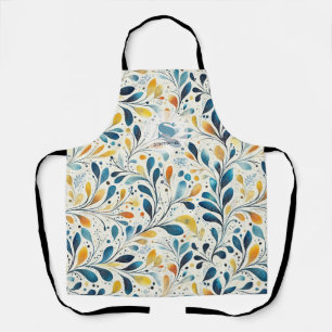 Marine Teal Amber Botanisch Blad Patroon Schort