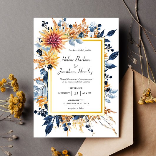 Marine Terracotta Roest Elegante Bloemen Rustieke Kaart