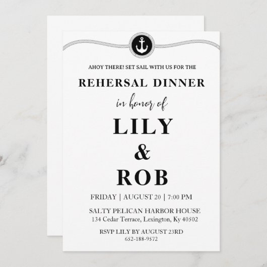 marine touw nautische repetitie diner uitnodiginge kaart (Voorkant / Achterkant)