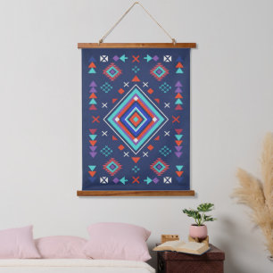 Marine Turquoise Boho Geometrisch Oppervlaktestruc Hangend Wandkleed
