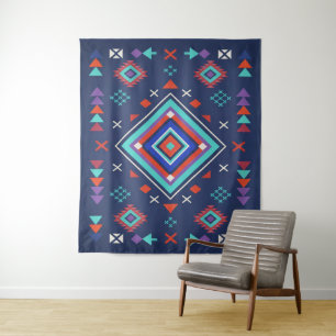 Marine Turquoise Boho Geometrisch Oppervlaktestruc Wandkleed