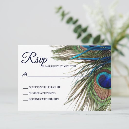 Marine Turquoise Peacock Feather Boho Wedding RSVP (Debout devant)
