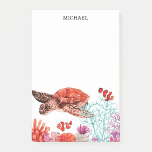 Marine Waterverf Zee Turtle Gepersonaliseerde naam Post-it® Notes