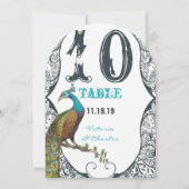 Marine Whimsical Pauw Harten Huwelijk Tafel Nr. Kaart (Voorkant)