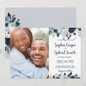 Marine White Floral Photo Invitations de mariage (Devant / Derrière)