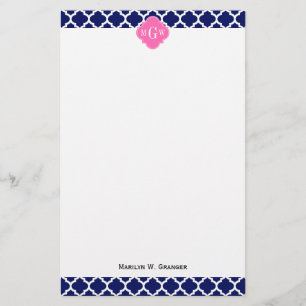 Marine Wht Moroccan #5 Hot Pink2 3 Initiële Monogr Briefpapier