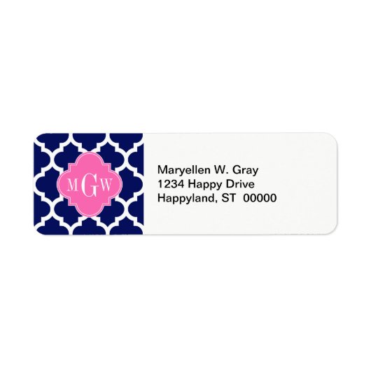 Marine Wht Moroccan #5 Hot Pink2 3 Initiële Monogr Etiket (Voorkant)