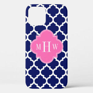 Marine Wht Moroccan #5 Hot Pink 3 Initiele Monogra iPhone 12 Pro Hoesje