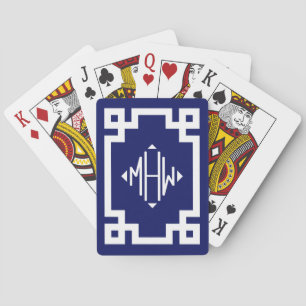 Marine Wit Diamant Monogram Lettertype Griekse Sle Pokerkaarten