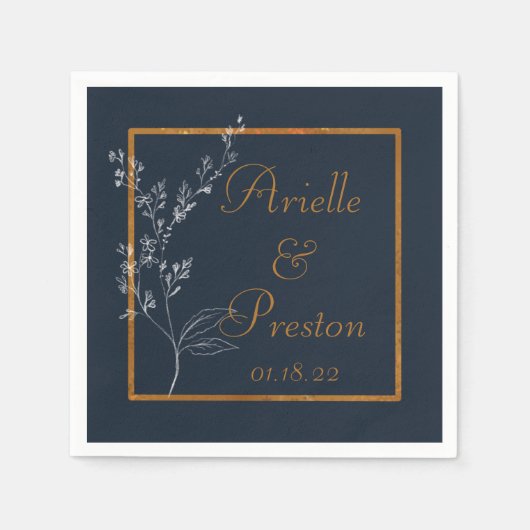 Marine, Wit en Goud Minimalistische Papieren serve Servet (Voorkant)