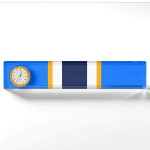 Marine Wit Geel Helder Blauw Racing Stripes Klok Naambordje