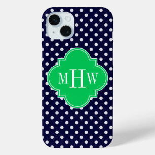 Marine Wit Stip Smaragd Vierblad 3 Monogram iPhone 15 Mini Hoesje