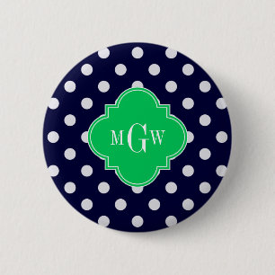 Marine Wit Stip Smaragd Vierblad 3 Monogram Ronde Button 5,7 Cm