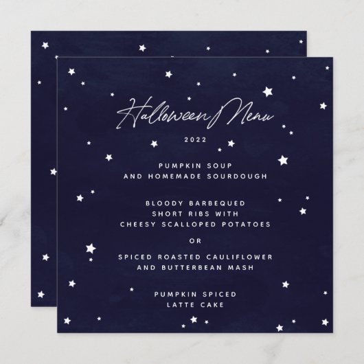 Marine/Wit Verspreid Sterren Vierkant/Rond Hallowe Menu (Voorkant / Achterkant)
