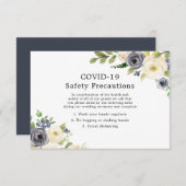 Marine & Witte Bloem Bruiloft COVID-19 Veiligheid Informatiekaartje (Voorkant / Achterkant)