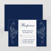 Marine & Witte Mehndi Peacock Bruiloft RSVP (Voorkant / Achterkant)