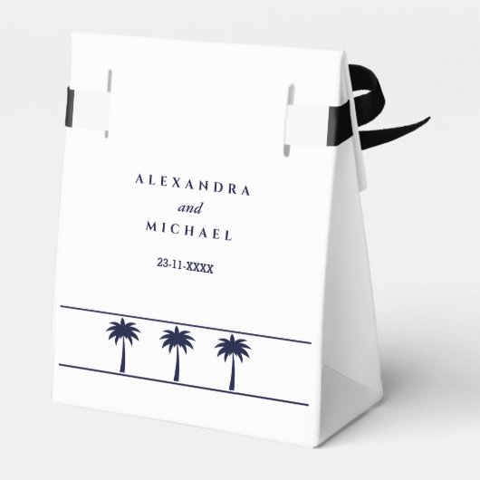 Marine Witte Tropische Palmboom Kustbruiloft Bedankdoosjes (Achterkant)