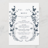 Marine & Witte Wildbloem Silhouet Krans Bruiloft Menu (Voorkant)