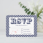 Marine Zig Zag Typographie Mariage RSVP (Debout devant)