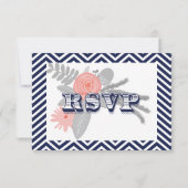 Marine Zig Zag Typographie Mariage RSVP (Dos)