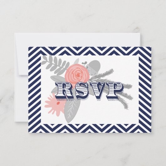Marine Zig Zag Typographie Mariage RSVP (Dos)