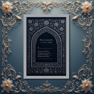 marine zilveren Arabische boog Huwelijk RSVP Kaartje