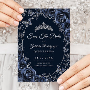 Marine Zilveren Vlinders Rozen Quinceanera Save The Date