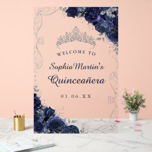 Marine Zilveren Wervelkolk Bloemen Quinceanera Acr Acryl Bord