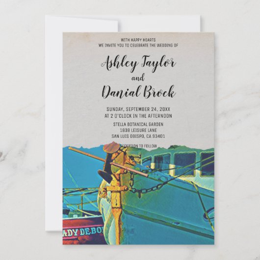  marineankerbestemming bruiloft kaart (Voorkant)
