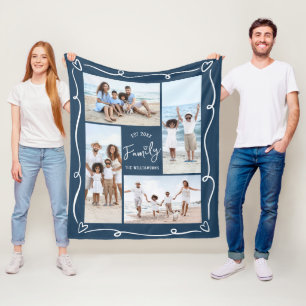 Marineblauw 4 Foto Familie Jaar Oprichtingsdatum H Fleece Deken