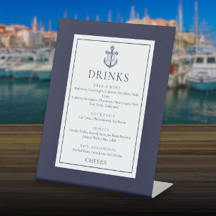 Marineblauw anker drankkaart reclamebord met voetstuk