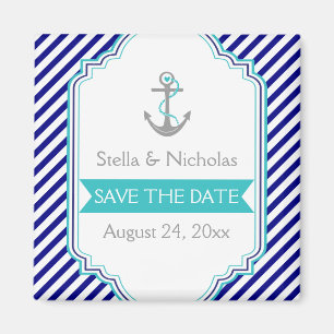 Marineblauw, aqua nautische bruiloft Save the Date Magneet