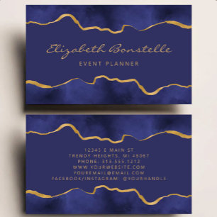 Marineblauw Aquarel Goud Folie Luxe Visitekaartje