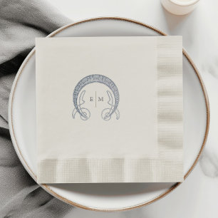 Marineblauw Art Nouveau Monogram Initiaal Tafeldec Servet