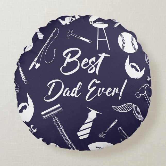 Marineblauw Beste Dag Ooit Rond Kussen (Voorkant)