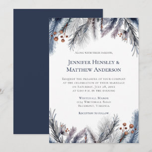 Marineblauw, Blauw Grijs, Roestbruin Winter Botani Kaart