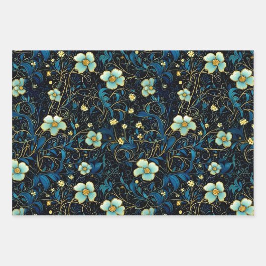 marineblauw, Blauwgroen bloei elegante decoupage Inpakpapier Vel (Voorkant 2)