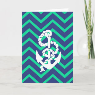 Marineblauw & Blauwgroen Chevrons Wit Anker Nautis Kaart