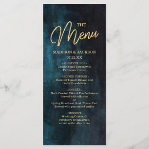 Marineblauw & Blauwgroen Waterverf & Gouden Bruilo Menu