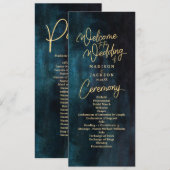 Marineblauw & Blauwgroen Waterverf Gouden Huwelijk Programma (Voorkant / Achterkant)